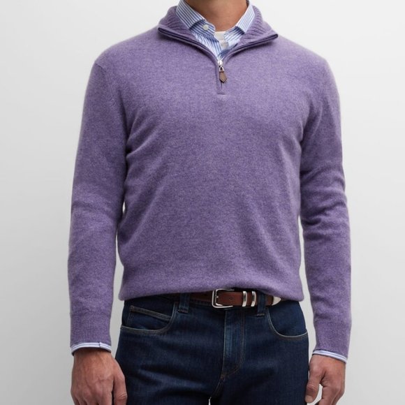 NEW Saks Fifth Avenue COLLECTION 1/4-Zip Mockneck Cashmere Pull-Over Sweater XXL - Picture 2 of 16